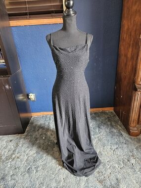 Vintage Morgan & Co. Black Maxi Slip Dress with Subtle Sparkle size 7/8